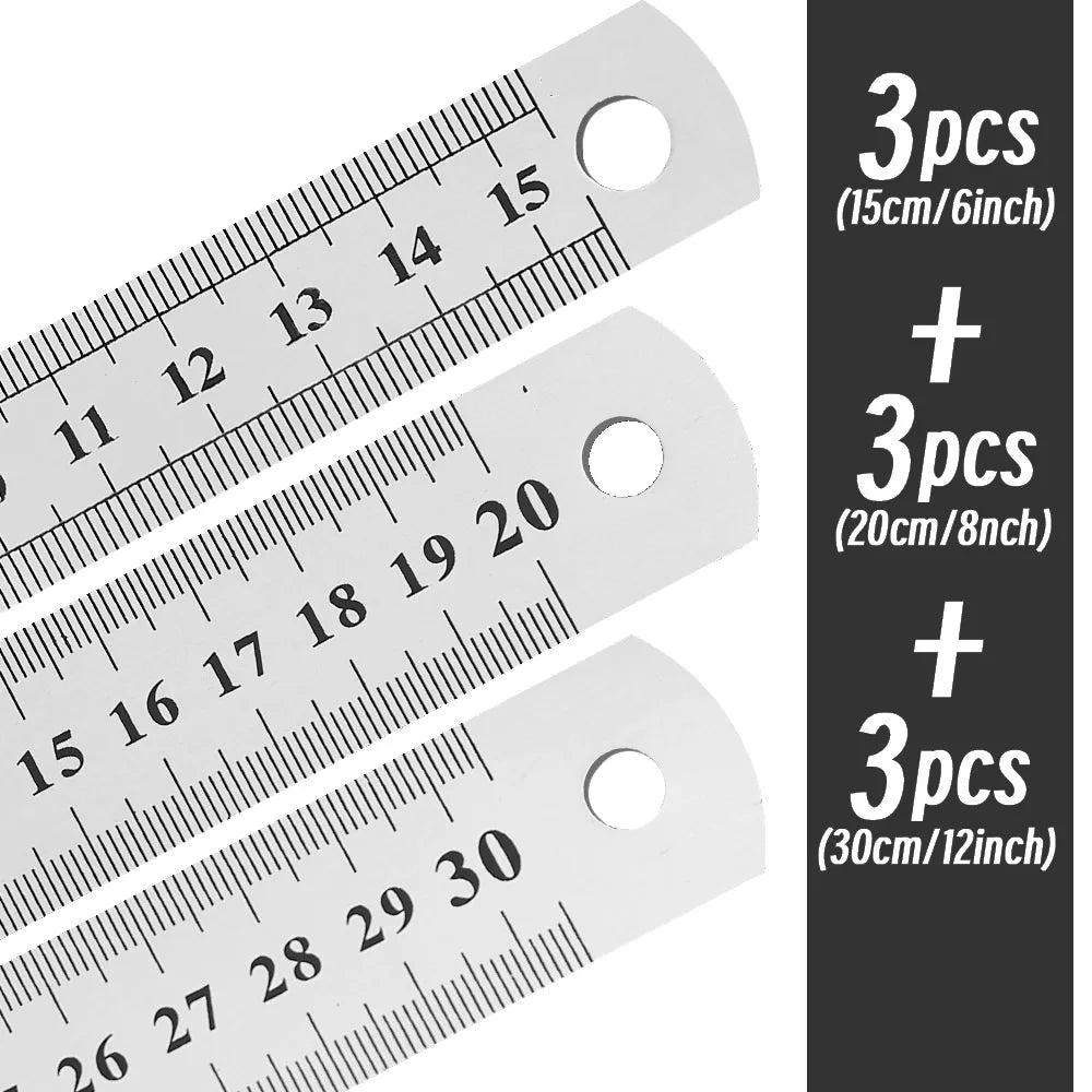 Stainless Steel Precision Ruler - 10-Piece 15-30cm Double-Sided Metric Measuring Scale for Accurate Measurement