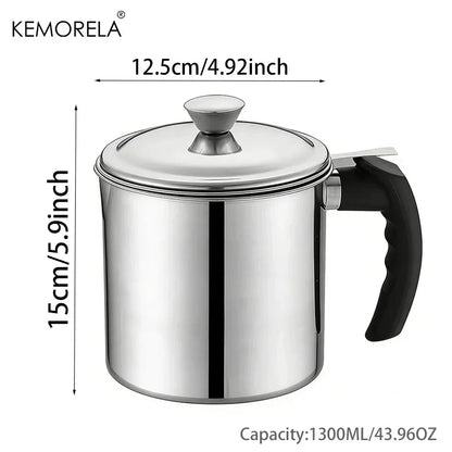 Stainless Steel Oil Filter Pot - 1.1L/1.3L Cooking Oil Strainer Container with Lid & Heat Resistant Fat Separator