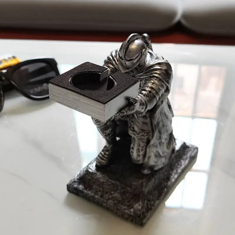 Apple Watch Charging Dock Stand – Cartoon Desktop Smartwatch Holder with Black Warrior Figurine Support