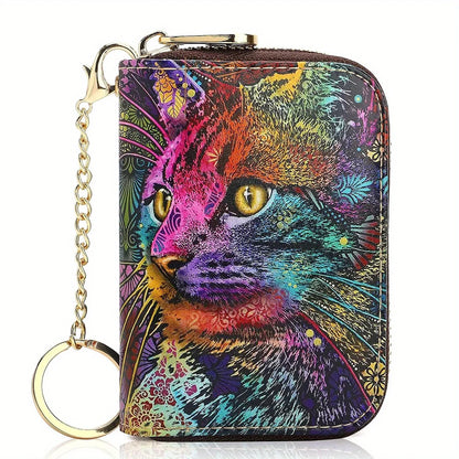 RFID Leather Card Holder Wallet with Zipper & Key Ring – Slim Credit Card Case & Coin Purse for Men and Women