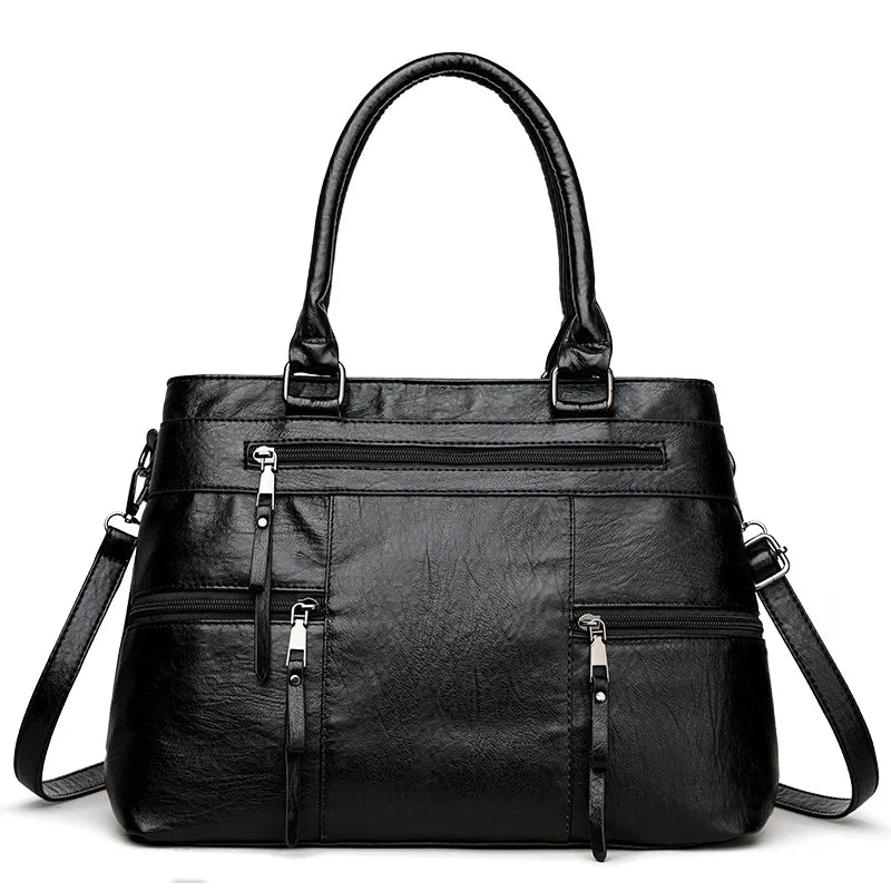 Women's Leather Handbag - Elegant Top-Handle Shoulder Crossbody Bag & Casual Tote Purse