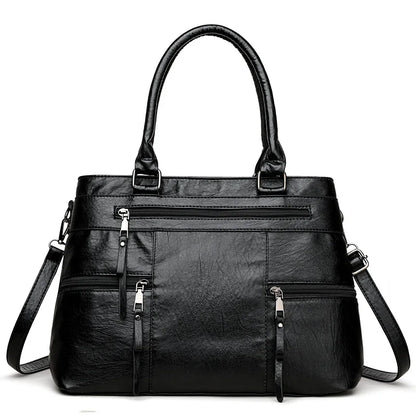 Women's Leather Handbag - Elegant Top-Handle Shoulder Crossbody Bag & Casual Tote Purse