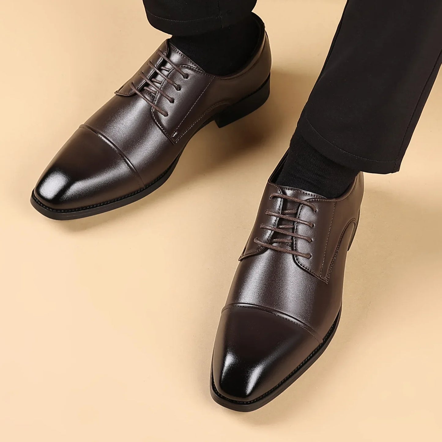 Men’s Classic Leather Oxford Shoes - Square Toe Three-Joint Business Office & Casual Dress Shoes
