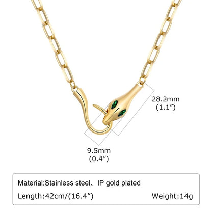 Chunky Gold-Plated Link Necklace — Stainless Steel Oval Chain Choker for Women, Minimalist Jewelry