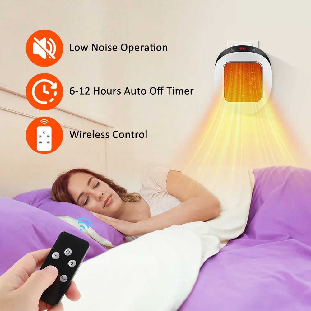 Portable PTC Electric Heater – EU/US Wall-Plug, Adjustable Temperature, Low-Noise Home & Bathroom Warmer