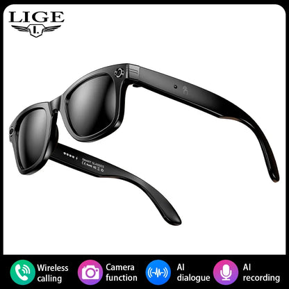LIGE Smart Camera Glasses – Bluetooth Music Sunglasses with Call, Photo & Video Recording, Anti-Blue Light & UV Protection