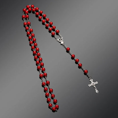 Rosary Beads Cross Necklace – Catholic Virgin Mary Pendant Chain Religious Jewelry Gift for Men & Women Prayer Charm