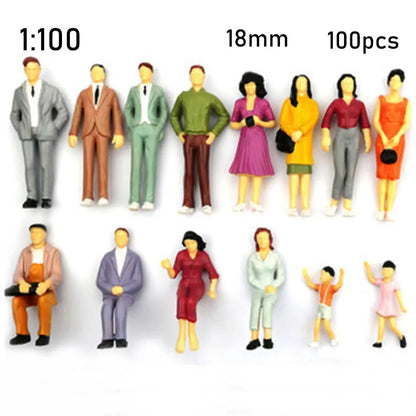 100pcs Miniature People Figures - Scale Model ABS Characters for DIY Building, Train Scenery & Architecture Decor