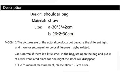 Handmade Woven Straw Beach Bag – Large Capacity Women’s Raffia Shoulder Tote for Summer Travel