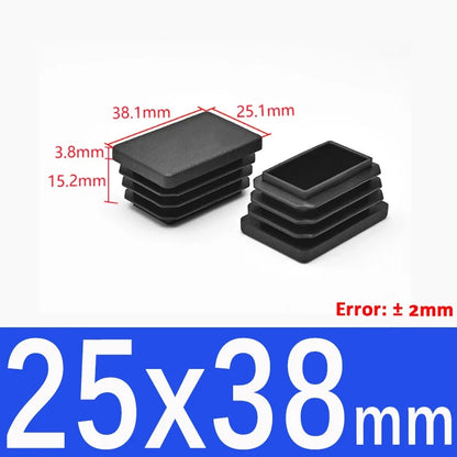 Black Square Tube End Caps - Plastic Blanking Plugs for Furniture, Tables & Chairs 10-100mm