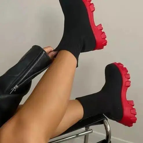 Women’s Plus Size Knitted Ankle Boots - Thick Sole Casual Couple Shoes