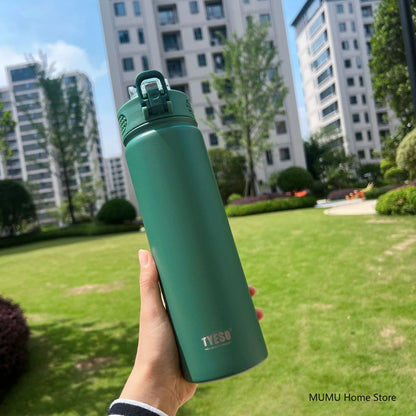 TYESO Stainless Steel Thermos Bottle with Straw - 600ML/750ML Insulated Thermal Sports Water Bottle for Hot & Cold Drinks
