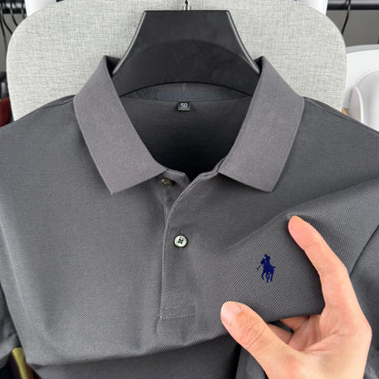 Men’s 100% Cotton Polo Shirt - Luxury Short Sleeve Golf Top with Embroidered Pony Design for Summer Casual Fashion