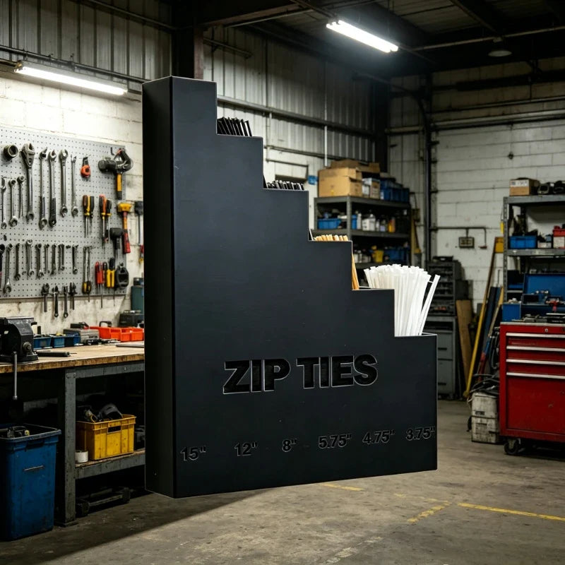 3D Printed Wall Mount Zip Tie Organizer - Heavy Duty Cable Tie Storage Dispenser for Garage and Workshop Organization