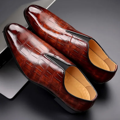 Men’s PU Leather Loafers - Breathable Comfortable Embossed Business Casual Formal Shoes Size 48