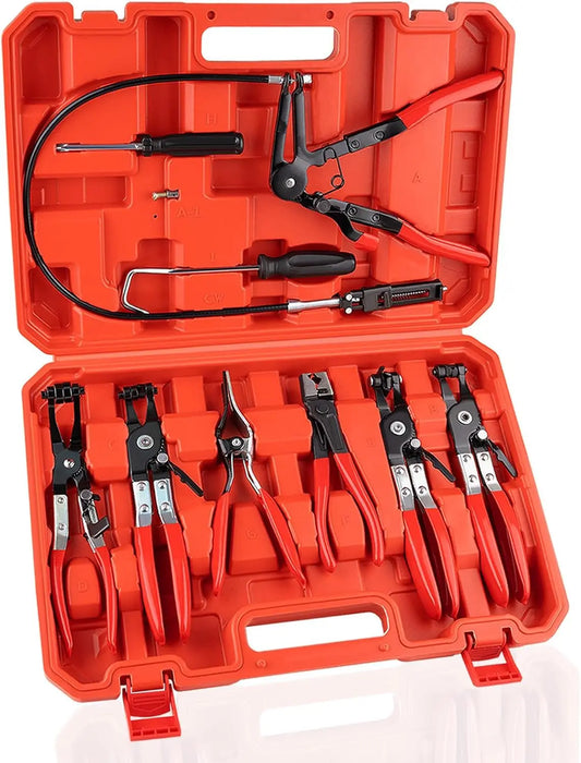 Long Reach Hose Clamp Pliers Set - Automotive Tool for Fuel, Oil, Coolant, Radiator & Water Hoses