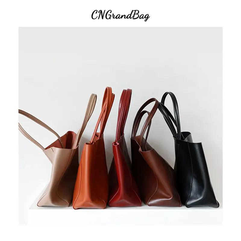 Customized Letter Genuine Leather Tote Bag – Large Capacity, Practical Commuter & Shopping Bag, Cowhide Large Bag