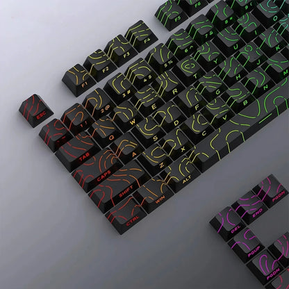 Topographic Keycaps 4.0 Version - 98 Key PBT Cherry Profile Shine Through Side Print Backlit Mechanical Keyboard Caps