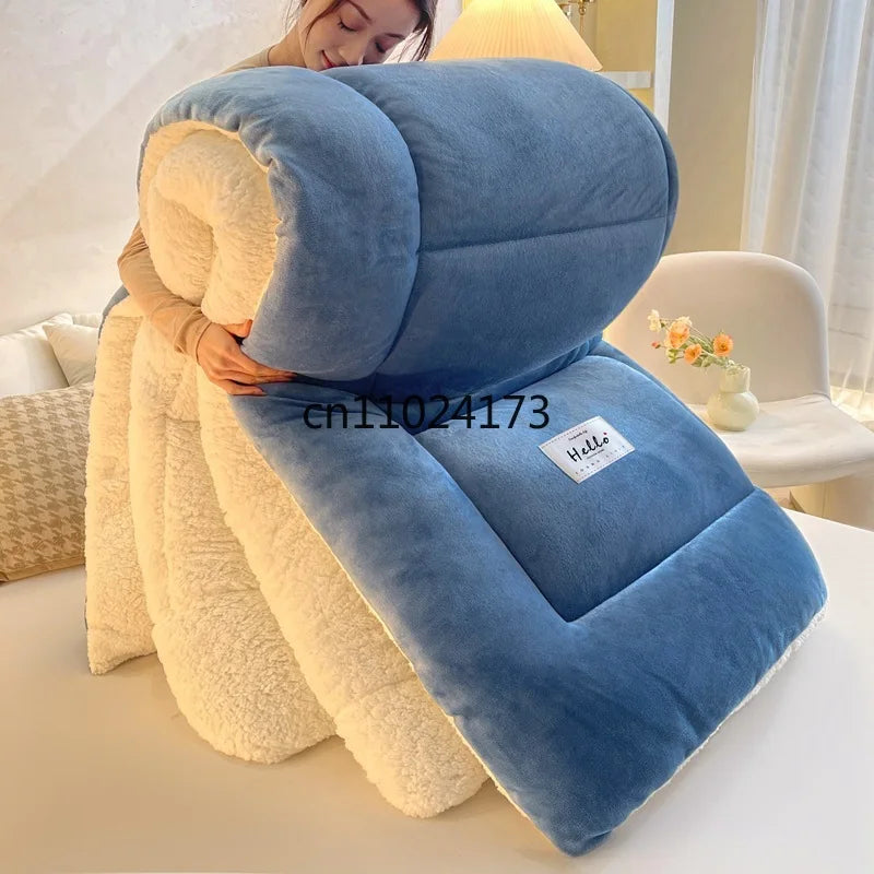 Thickened Winter Milk & Lamb Fleece Quilt – Ultra Warm Plush Comforter for Single & Double Beds