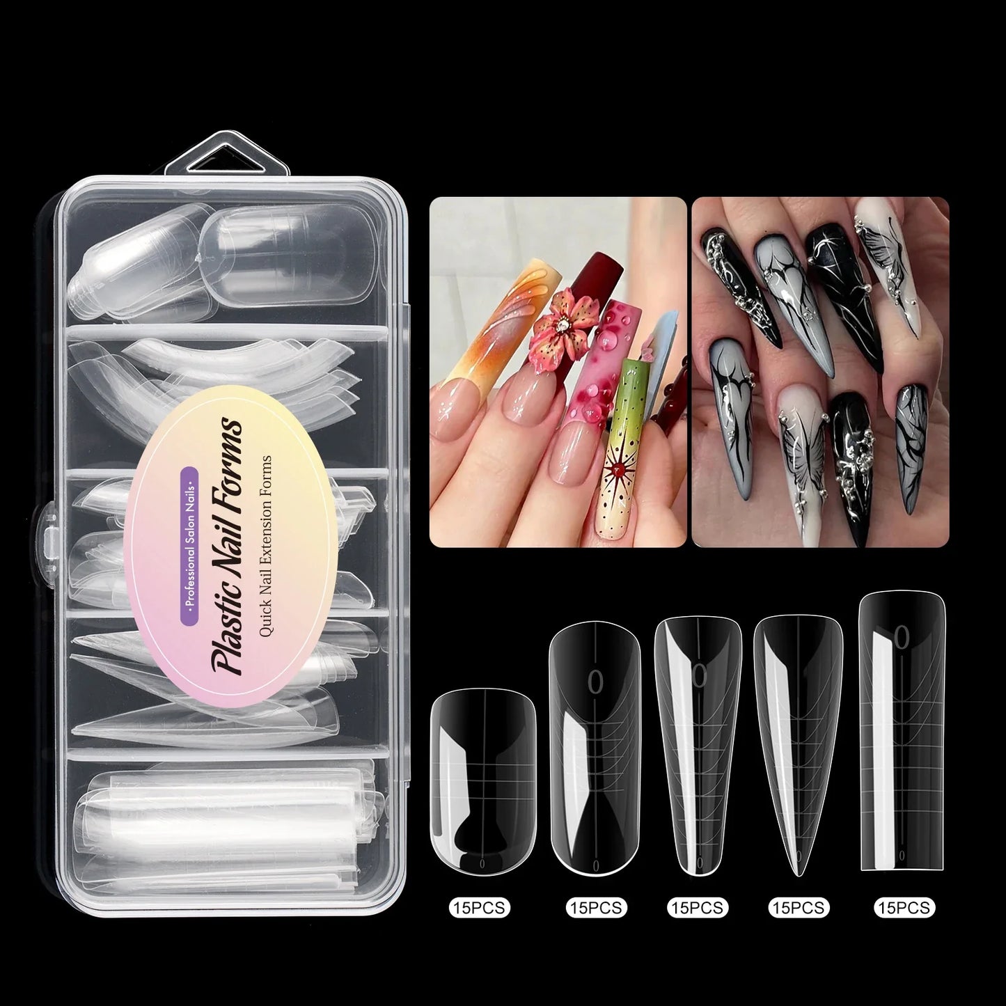 Square Nail Extension Forms - MOWOT Dual Nail Tips Quick Building Gel Molds for Acrylic Full Cover Nails