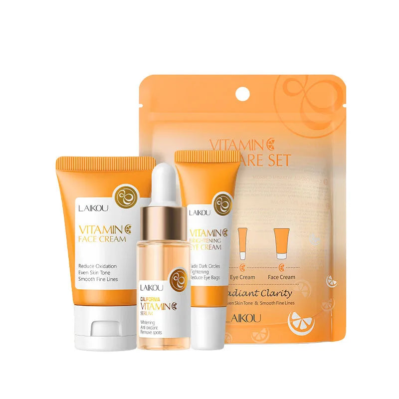 LAIKOU Vitamin C Skin Care Set - Face Cream, Serum & Eye Cream Moisturizing Anti-Wrinkle Facial Care Kit