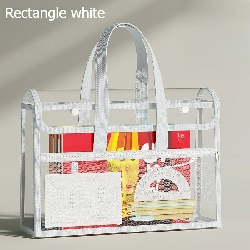 Double Layer Clear Tote Bag - Large Waterproof Portable Handbag for Students, Books, Documents & Stationery Storage