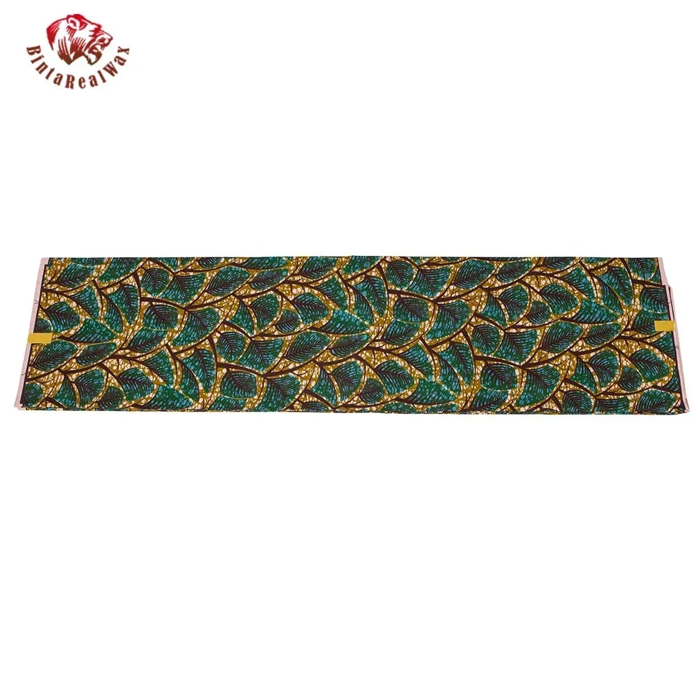 Ankara African Leaf Print Fabric - Real Wax Patchwork Sewing, Craft & DIY Textile Material