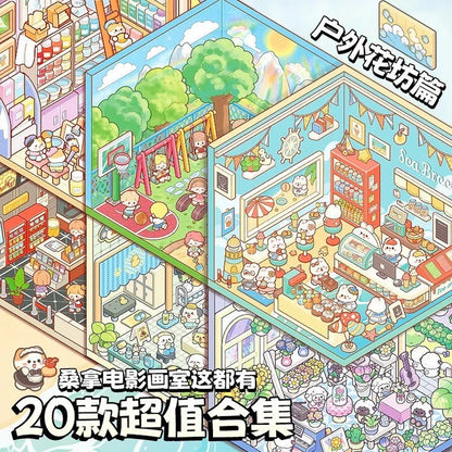 20Pcs Cartoon Landscape Sticker Book - 3D DIY Forest Village Scene Stickers Pocket Activity Gift for Kids Students