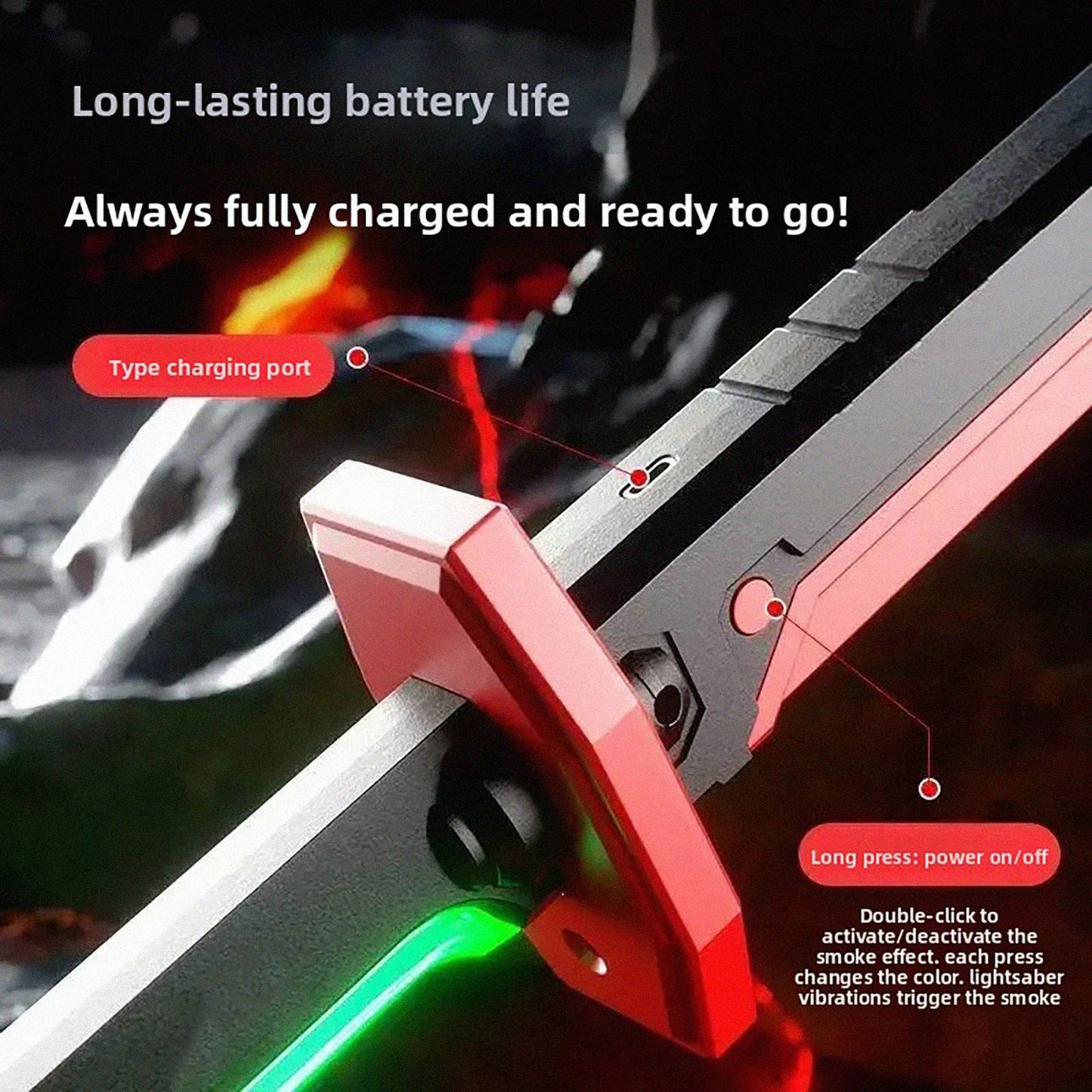 Colorful Glowing Sword Toy - LED Streamer Light Sword with Spark & Smoke Effects for Kids Christmas & Birthday Gifts