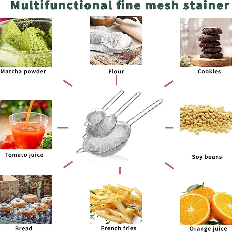 Stainless Steel Mesh Sieve Slotted Spoon – Kitchen Strainer for Baking, Pastry, Oil, and Flour Sifting