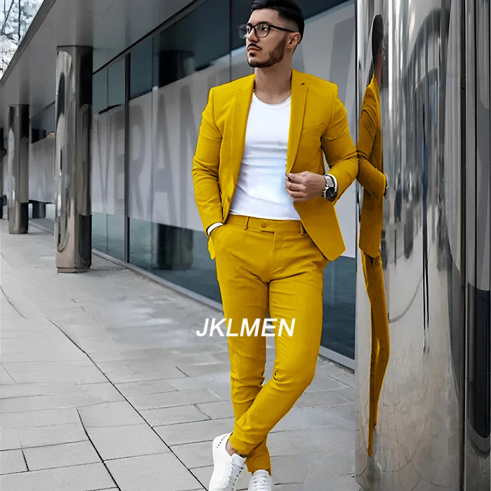 Gray Men’s 2 Piece Suit - Summer Casual Blazer & Pants Set for Wedding, Formal Events and Groom Style XS-5XL