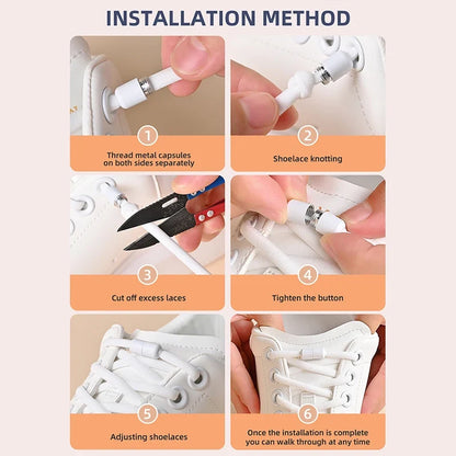 Elastic No Tie Shoelaces - Quick Lock Metal Laces for Kids & Adults Sneakers, Lazy Shoe Strings