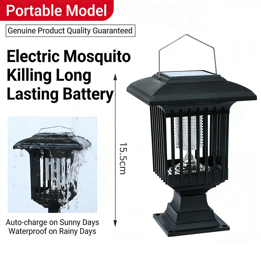Solar Bug Zapper Lamp - Waterproof Cordless Mosquito Killer with UV & White Light for Indoor Outdoor Use