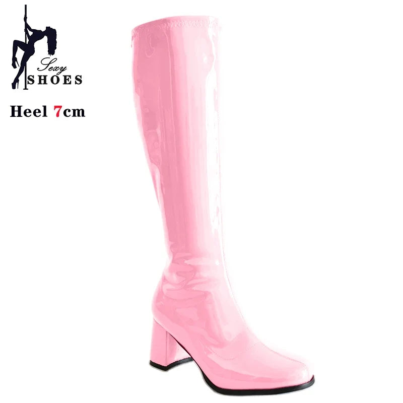 Women’s 7cm Retro Gogo Boots - Custom Color Knee-High Square Heel Party Boots with Zip