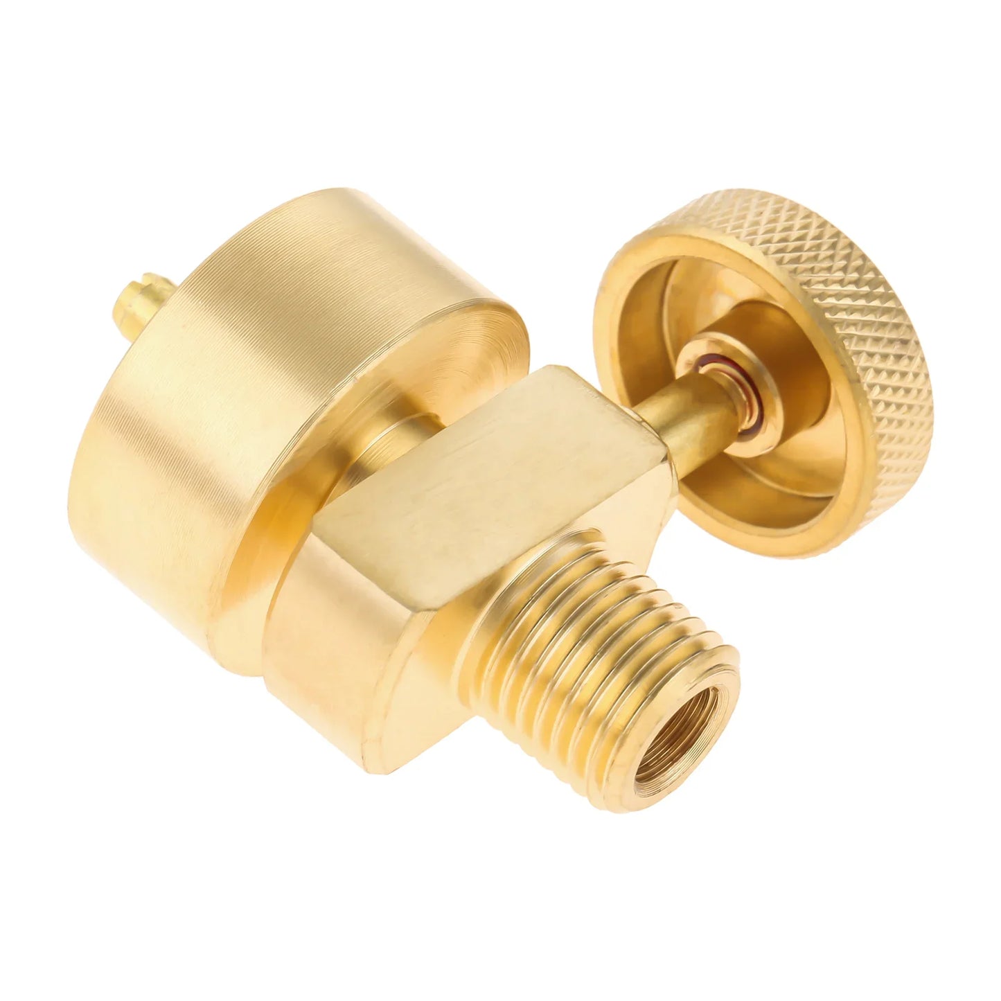 Solid Brass Propane Cylinder Adapter Valve - 1/4 NPT Male and M8x1 Female Thread Connector