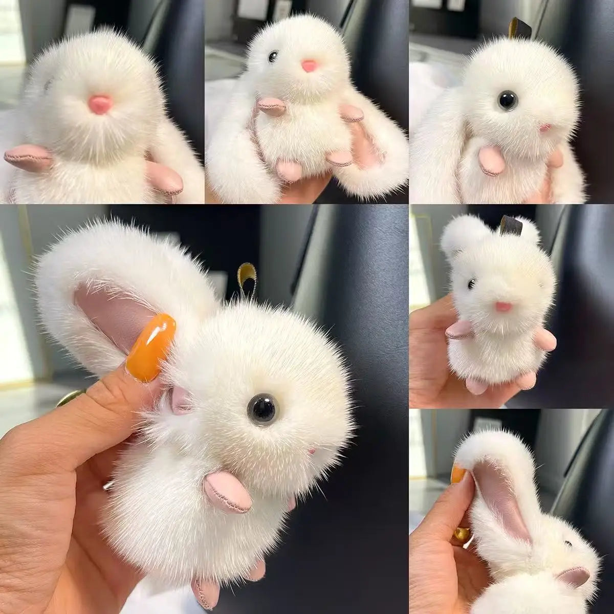 Fluffy Bunny Keychain - Big-Eyed Plush Ears Car Keyring & Cute Bag Charm