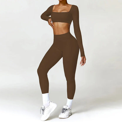 2PCS Yoga Suit Sports Set for Women, Quick-Drying Gym Set, Tracksuit, Running Workout, Long Sleeve Sports Shirt and Yoga Clothing
