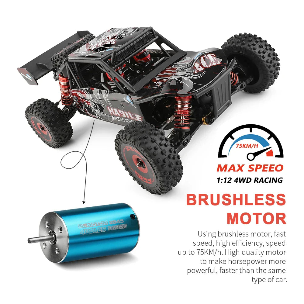 WLtoys 124016 V8 RC Car — 75 KM/H Brushless 4WD High-Speed Electric Off-Road Drift Toy for Adults
