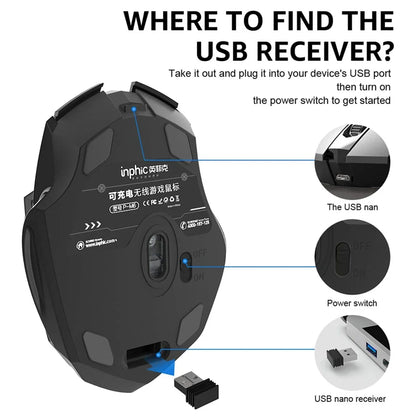 INPHIC Rechargeable Bluetooth Wireless Mouse – 2.4G Silent Office Mouse for PC, Laptop, Tablet & Smartphone