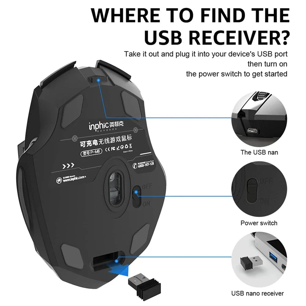 INPHIC Bluetooth Wireless Mouse – Rechargeable 2.4G Silent Office Mouse for PC, Laptop, Tablet, and Smartphone