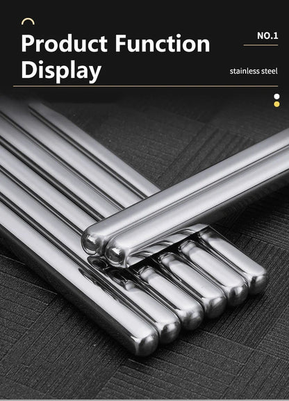 2–5 Pairs 304 Stainless Steel Chopsticks – Non-Slip Metal Sushi Sticks for Korean, Japanese & Chinese Food