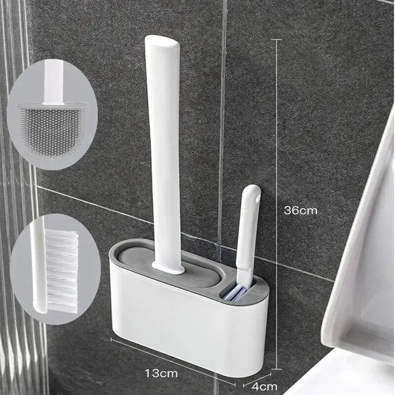 Wall Mounted Silicone Toilet Brush - Quick Drying Waterproof WC Cleaner with Soft Bristles Bathroom Accessory