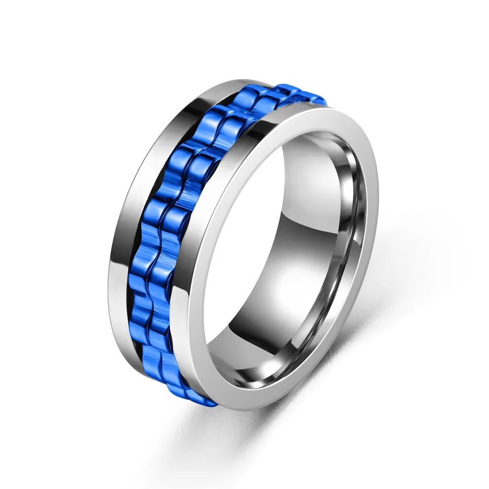 Stainless Steel Fidget Ring - Rotating Gear Chain Anti-Stress Anxiety Relief Ring for Men Size 6-13
