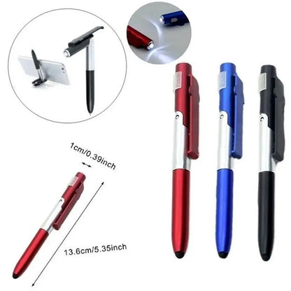 4-in-1 Multifunction Ballpoint Pen — LED Light, Foldable Phone Holder, Night Reading, Writing Pencil for Students and Office Use
