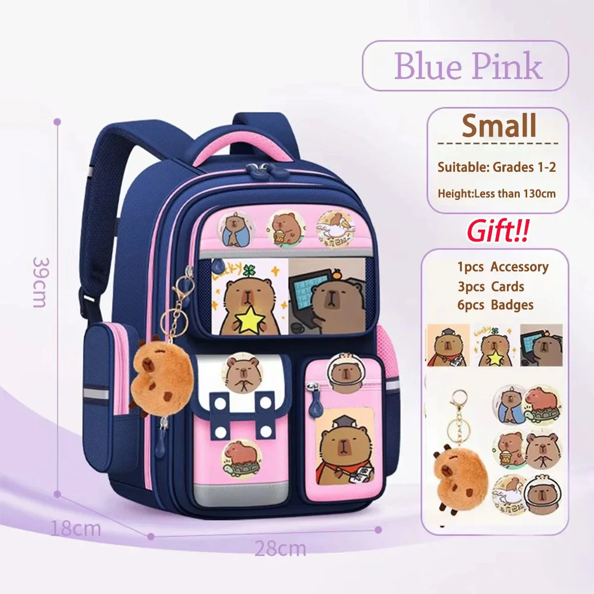 Capybara Waterproof School Backpack | Large Capacity, Ergonomic Straps for Students, Spine-Friendly Gift Bag