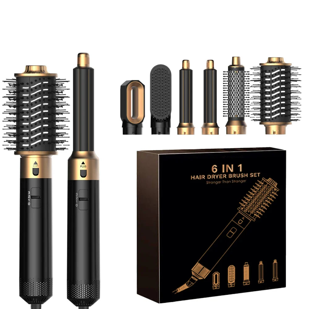 6-in-1 Hair Dryer Brush – Detachable Curler & Straightening Comb with Heat Control for Smooth Hair Styling