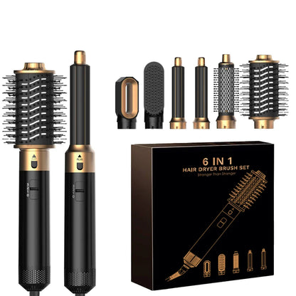 6-in-1 Hair Dryer Brush – Detachable Curler & Straightening Comb with Heat Control for Smooth Hair Styling