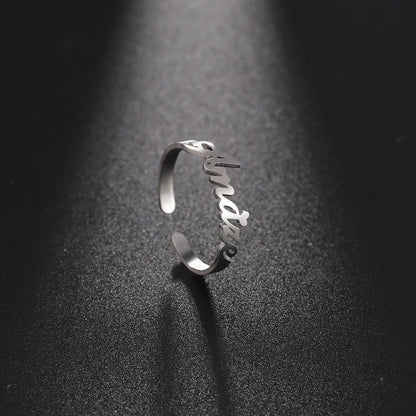Custom Fishhook Double Name Finger Ring - Personalized Family & Couple Love Gift for Women & Men, Gold Stainless Steel Jewelry