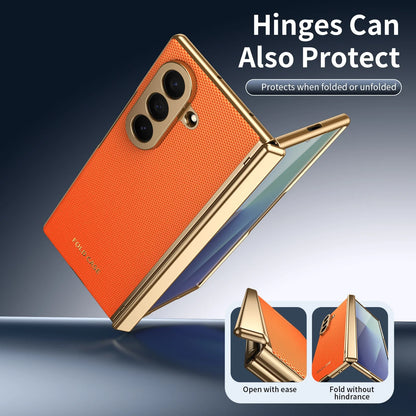Samsung Galaxy Z Fold 4/5/6/7 Plaid Vegan Leather Case - Hinge Protection Cover with Clear Glass Protector