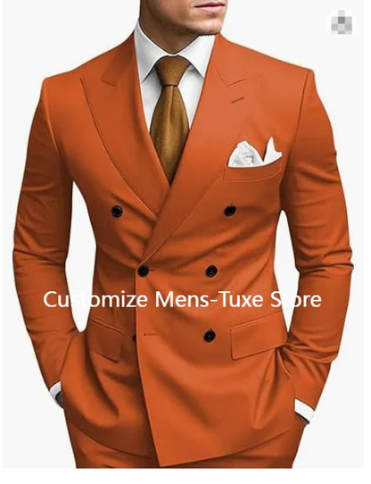Men's Brown Double Breasted Suit - Slim Fit Peaked Lapel Formal Blazer & Trousers Set For Business and Wedding Wear